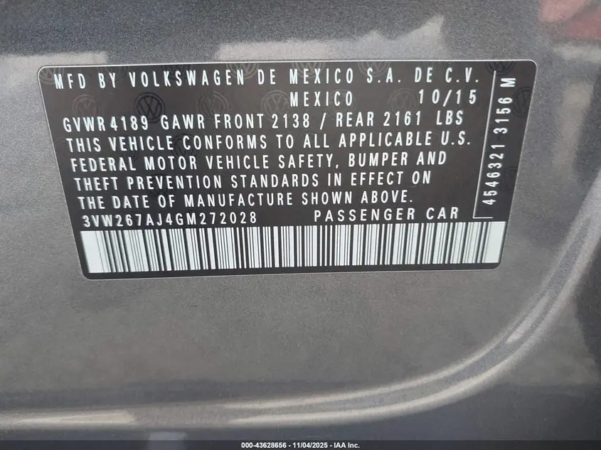 2016 VOLKSWAGEN JETTA 1.4T S