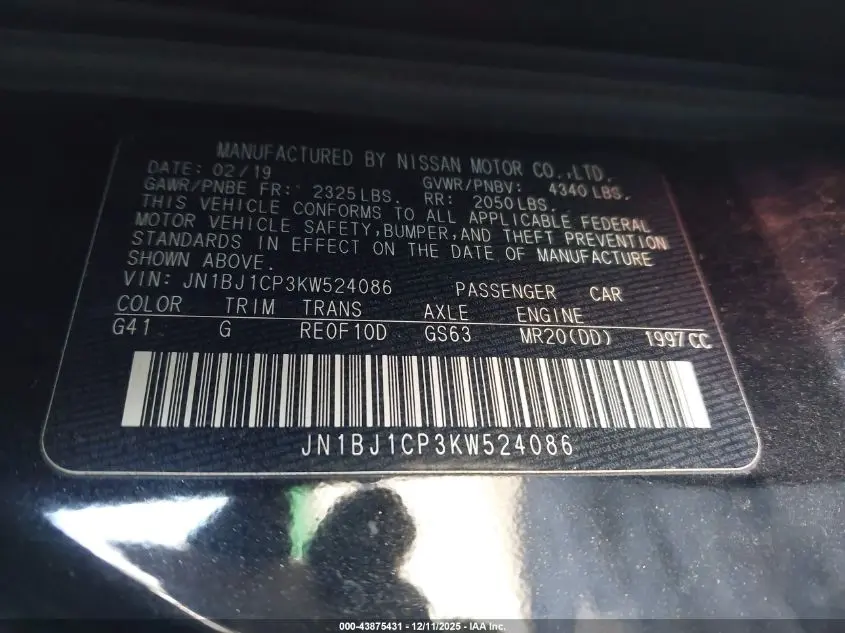 2019 NISSAN ROGUE SPORT S