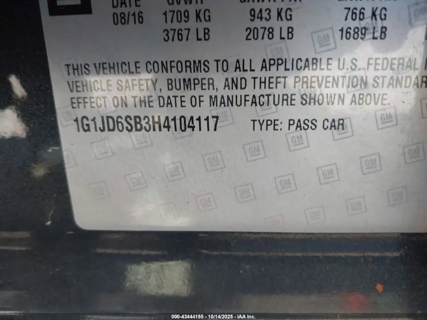 2017 CHEVROLET SONIC LT AUTO