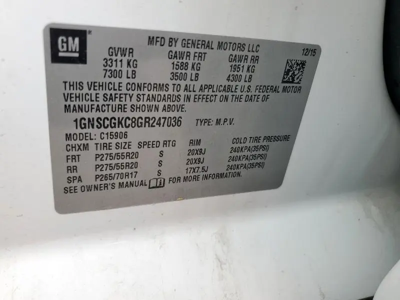 2016 CHEVROLET SUBURBAN C1500 LS  