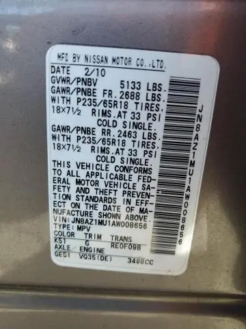 2010 NISSAN MURANO S  