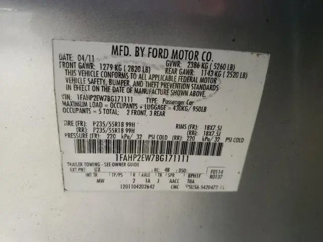 2011 FORD TAURUS   