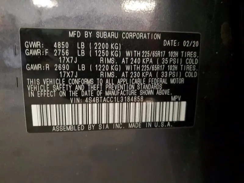 2020 SUBARU OUTBACK PREMIUM  