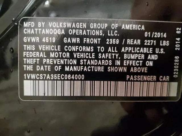 2014 VOLKSWAGEN PASSAT