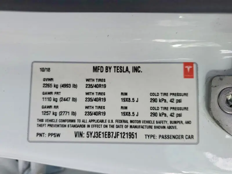 2018 TESLA MODEL 3   