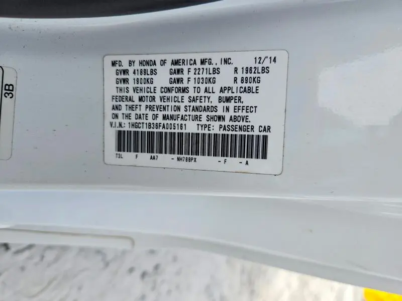 2015 HONDA ACCORD LX-S  