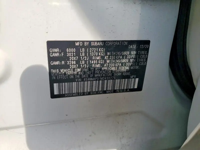 2021 SUBARU ASCENT LIMITED  