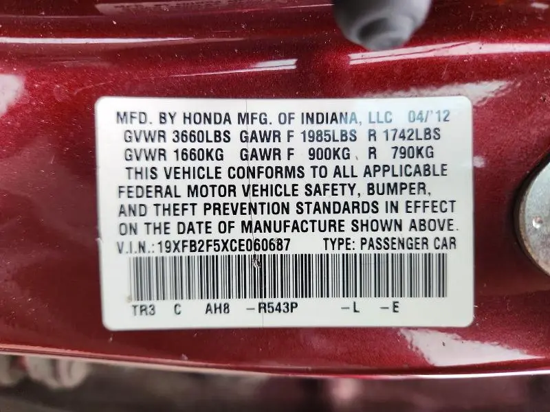 2012 HONDA CIVIC LX  