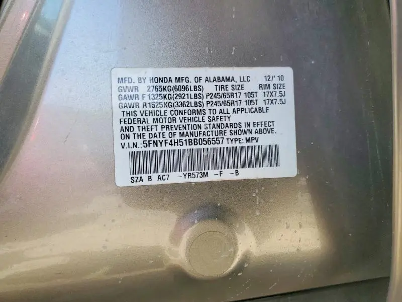 2011 HONDA PILOT EXL  