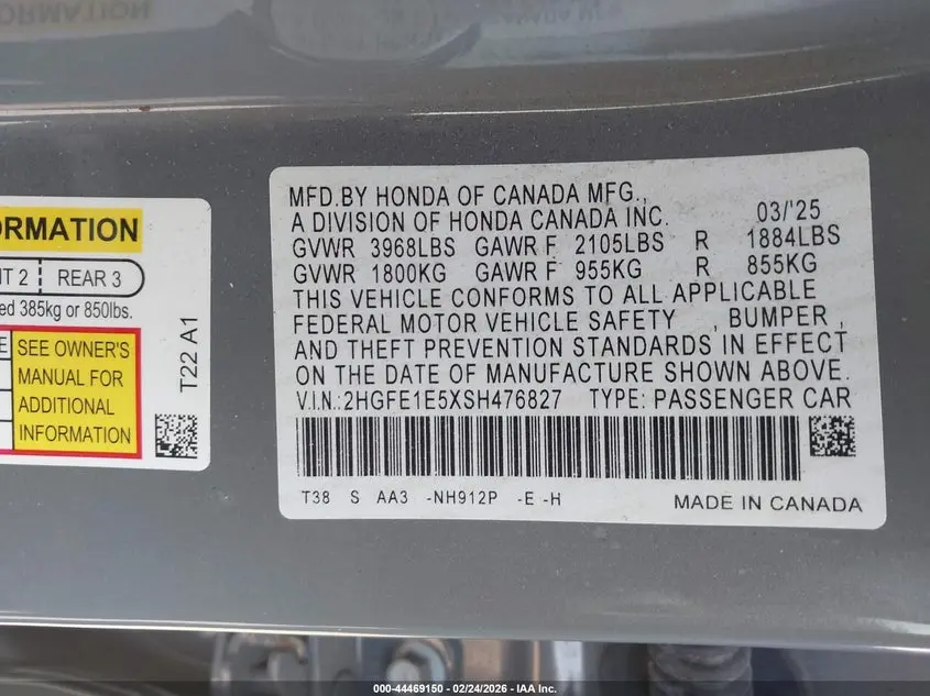 2025 HONDA CIVIC SI BASE W/HIGH PERFORMANCE SUMMER TIRES/