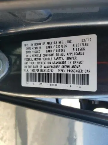 2012 HONDA ACCORD LX