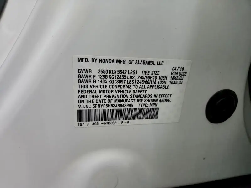 2018 HONDA PILOT EXL  