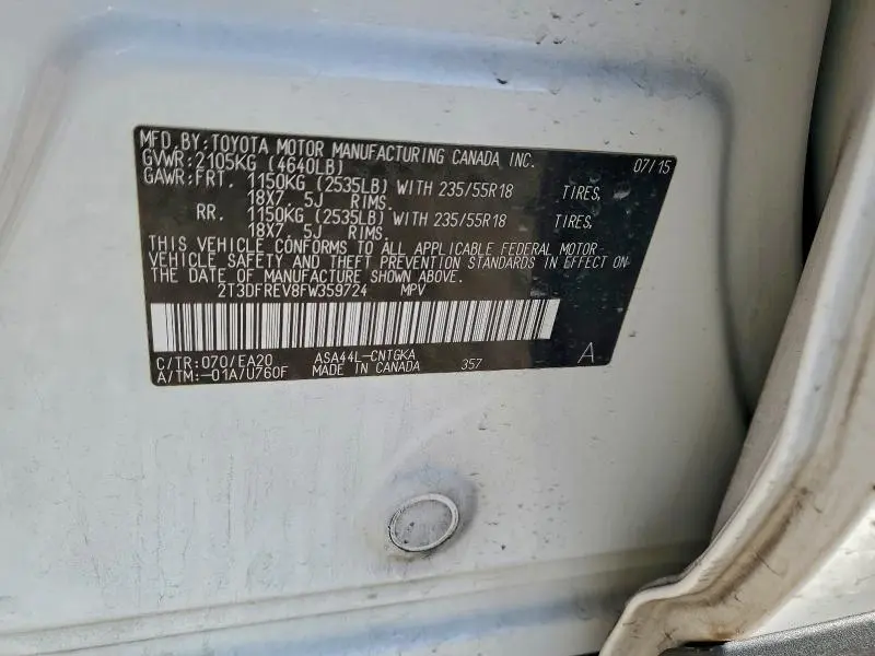 2015 TOYOTA RAV4 LIMITED  