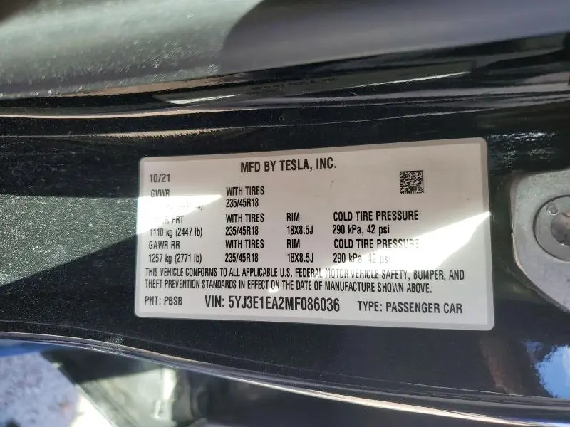 2021 TESLA MODEL 3   