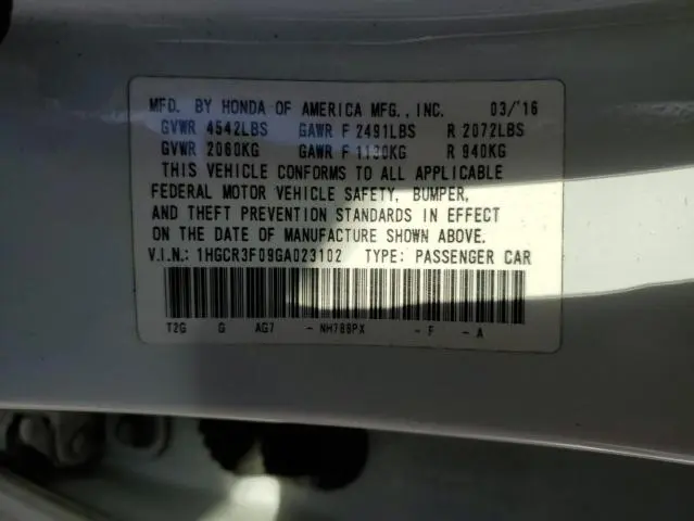 2016 HONDA ACCORD EXL  