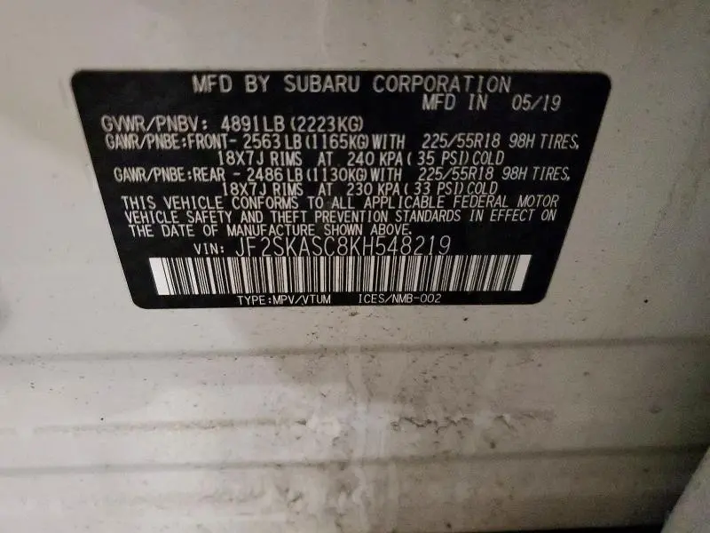 2019 SUBARU FORESTER LIMITED  