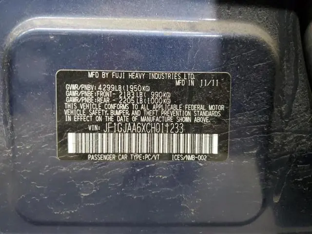 2012 SUBARU IMPREZA   
