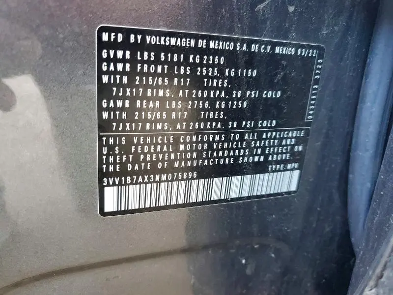 2022 VOLKSWAGEN TIGUAN S  
