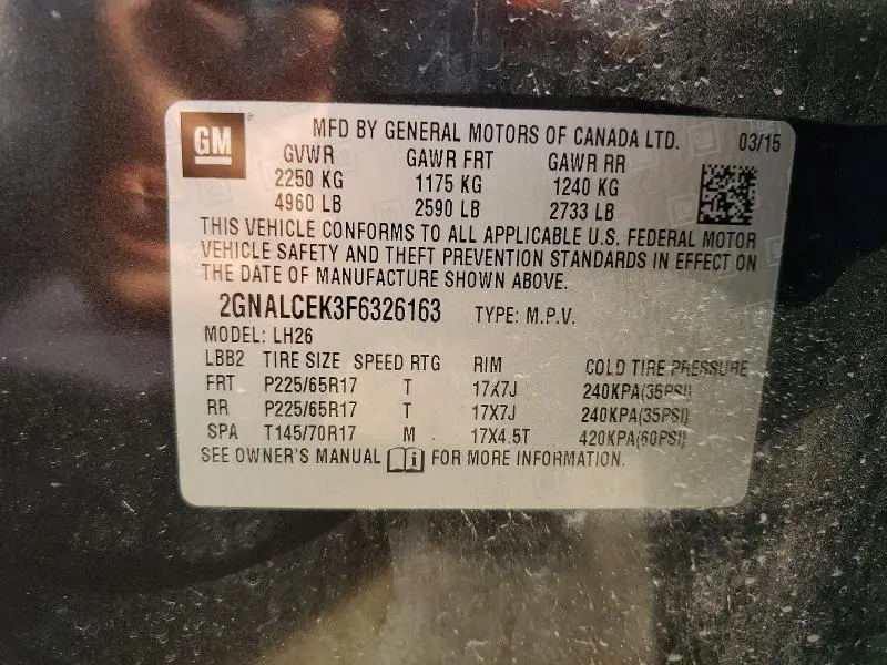 2015 CHEVROLET EQUINOX LT  