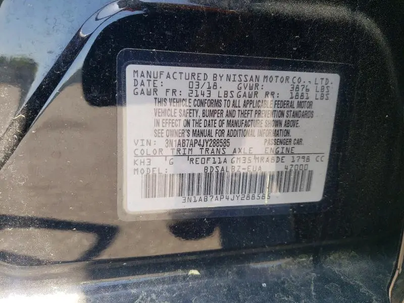 2018 NISSAN SENTRA S  