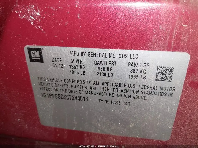 2012 CHEVROLET CRUZE 1LT