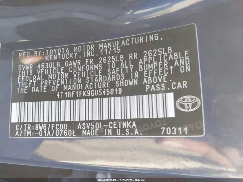 2016 TOYOTA CAMRY LE