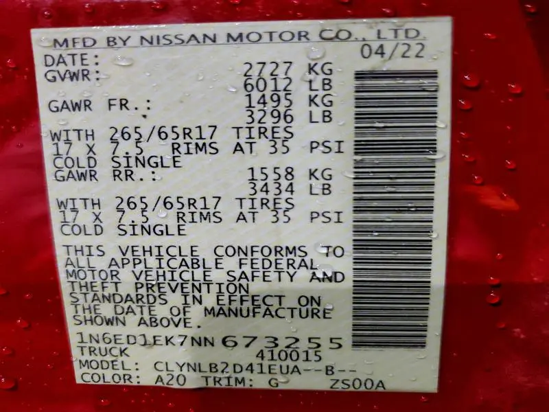 2022 NISSAN FRONTIER S  