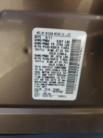 2012 NISSAN MURANO S  