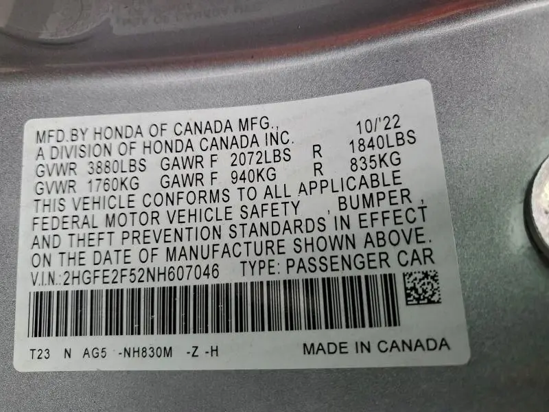 2022 HONDA CIVIC SPORT  
