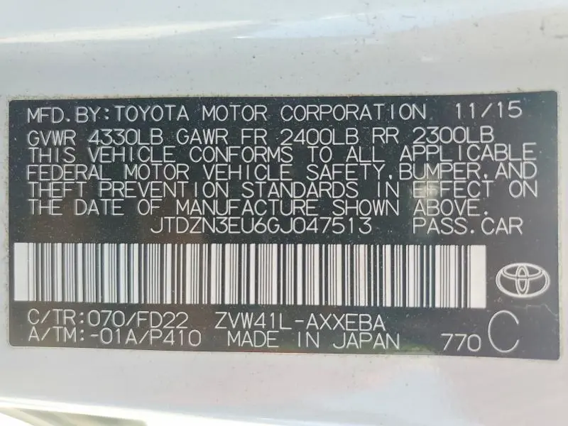 2016 TOYOTA PRIUS V THREE  