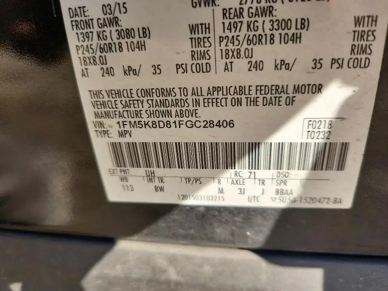 2015 FORD EXPLORER XLT  