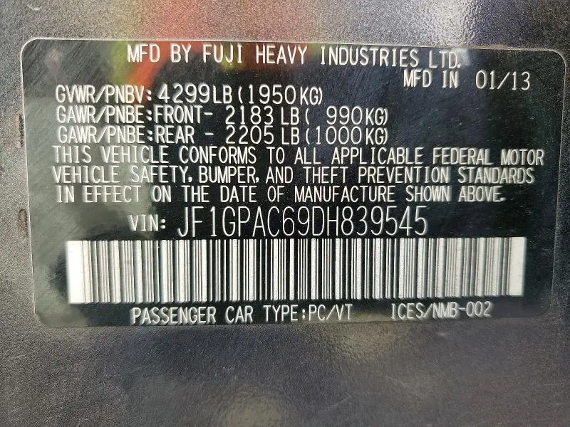 2013 SUBARU IMPREZA PREMIUM  