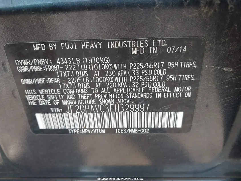 2014 SUBARU XV CROSSTREK 2.0I PREMIUM