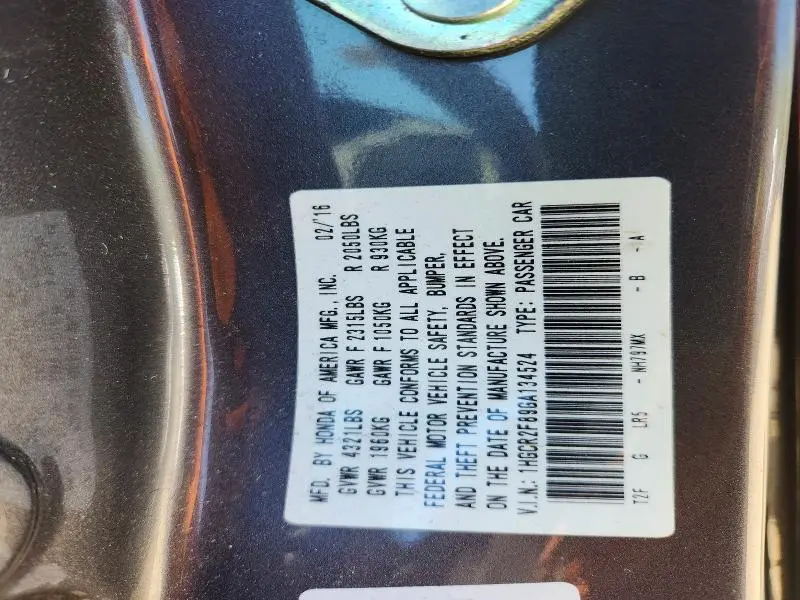 2016 HONDA ACCORD EXL  
