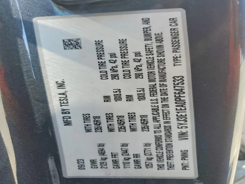 2023 TESLA MODEL 3   