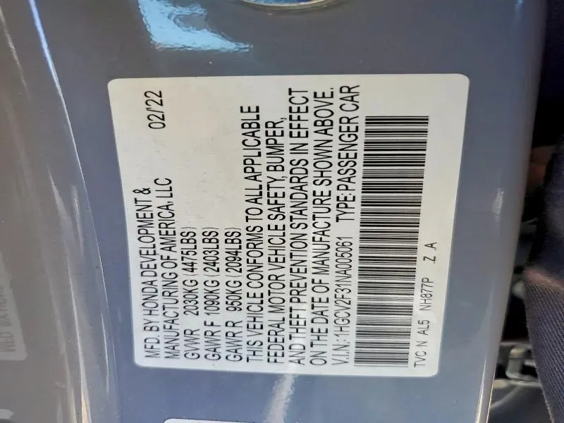 2022 HONDA ACCORD SPORT  