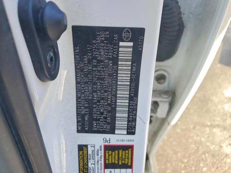 2012 TOYOTA CAMRY LE  