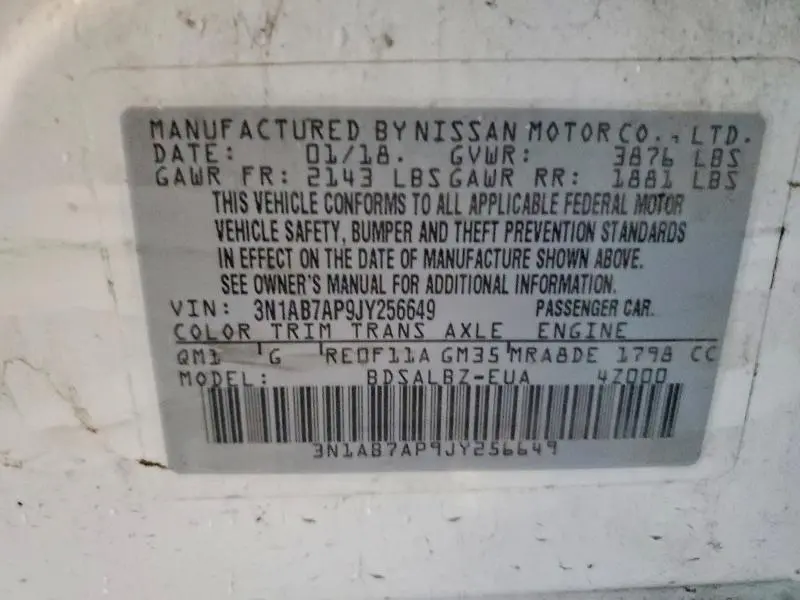 2018 NISSAN SENTRA S  