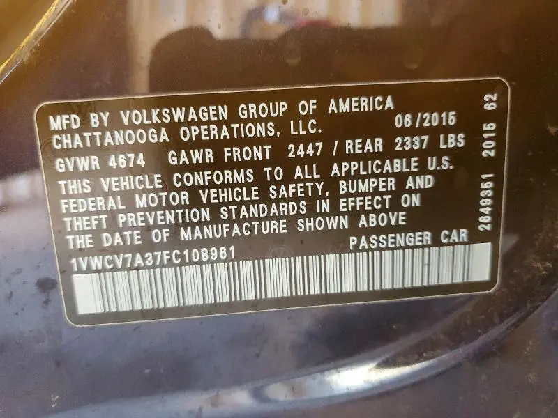 2015 VOLKSWAGEN PASSAT SEL  