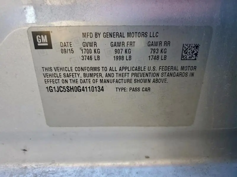 2016 CHEVROLET SONIC LT  