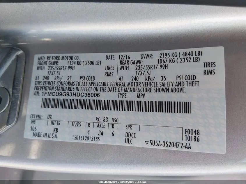2017 FORD ESCAPE SE
