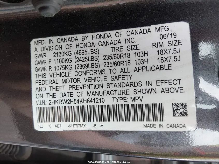 2019 HONDA CR-V EX