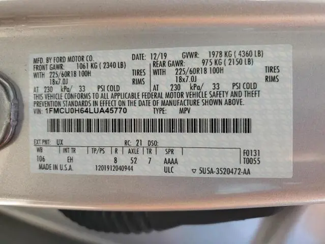 2020 FORD ESCAPE SEL  