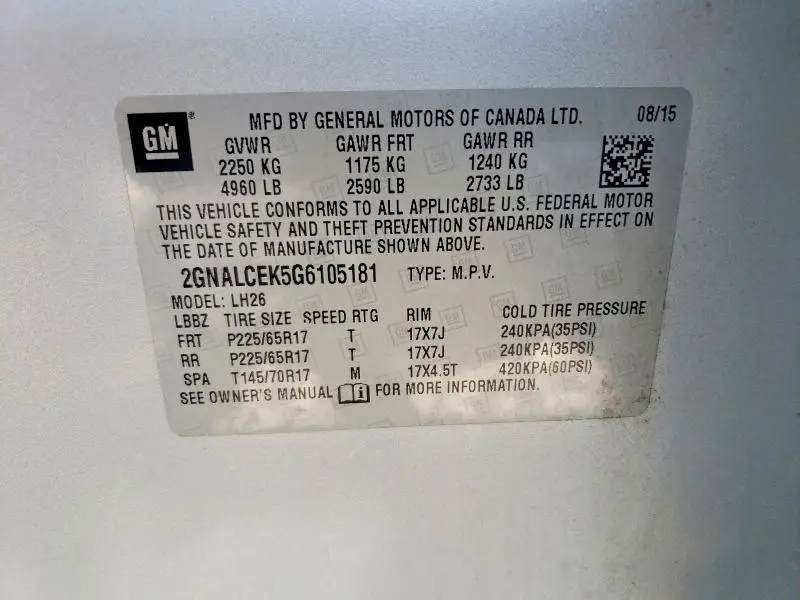 2016 CHEVROLET EQUINOX LT  