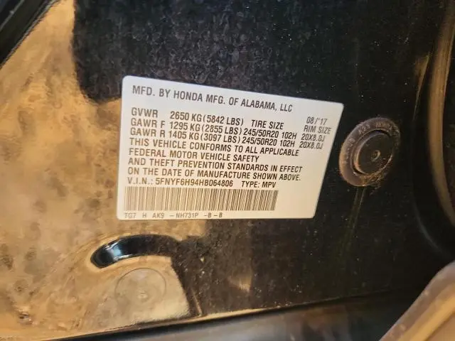 2017 HONDA PILOT TOURING  