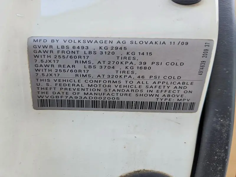 2010 VOLKSWAGEN TOUAREG V6  