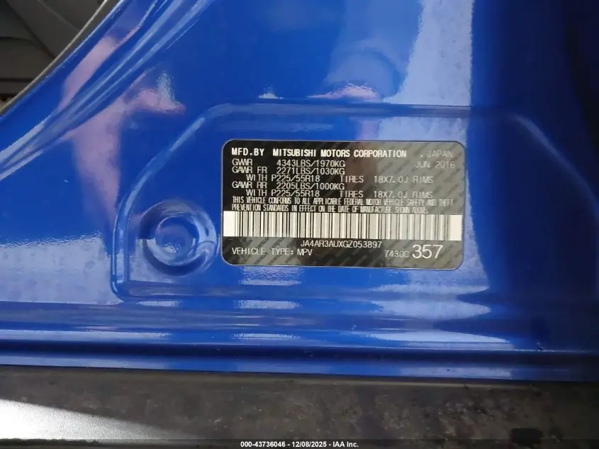 2016 MITSUBISHI OUTLANDER SPORT 2.0 ES