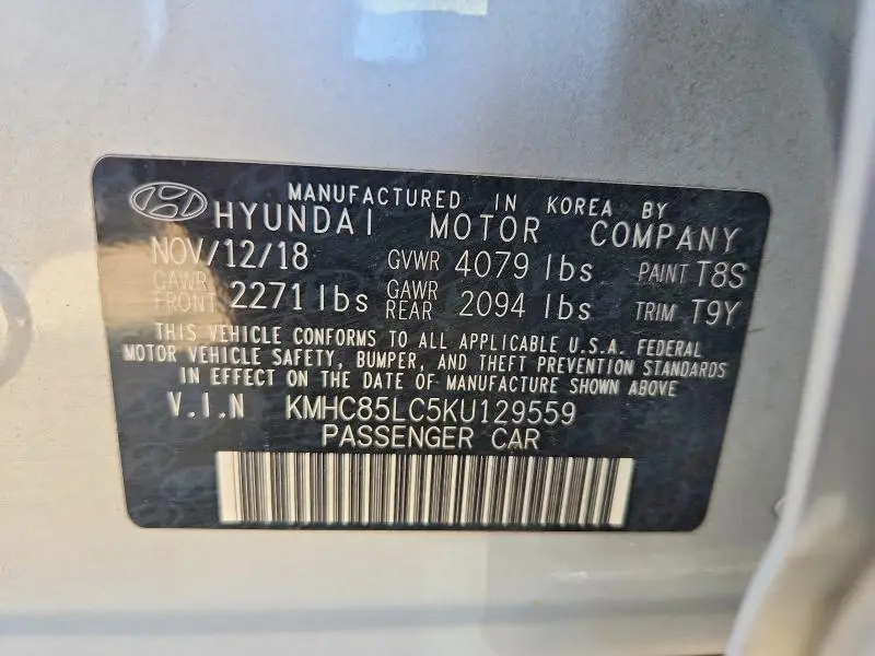 2019 HYUNDAI IONIQ LIMITED  