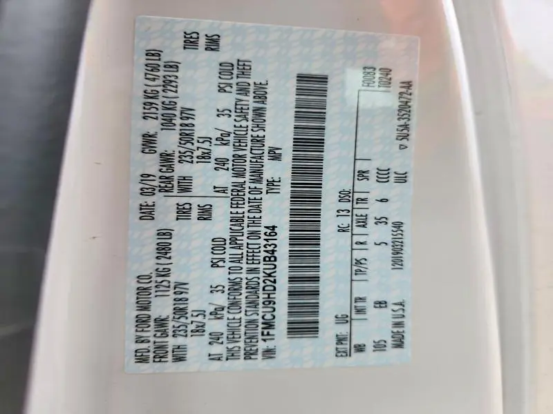 2019 FORD ESCAPE SEL  