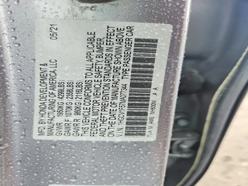 2021 HONDA ACCORD EXL  